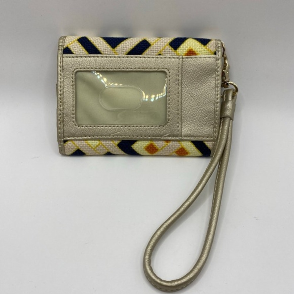 Spartina Retro Geometric Bifold Wallet Wristlet Natural Linen Leather Trim. - Picture 2 of 8
